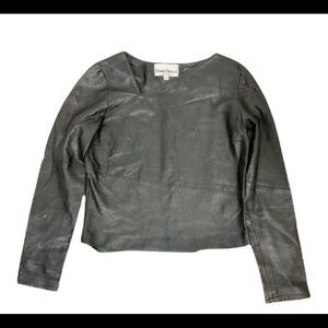 Donna Degnan Black Leather Asymmetrical Long Sleeve Top 4